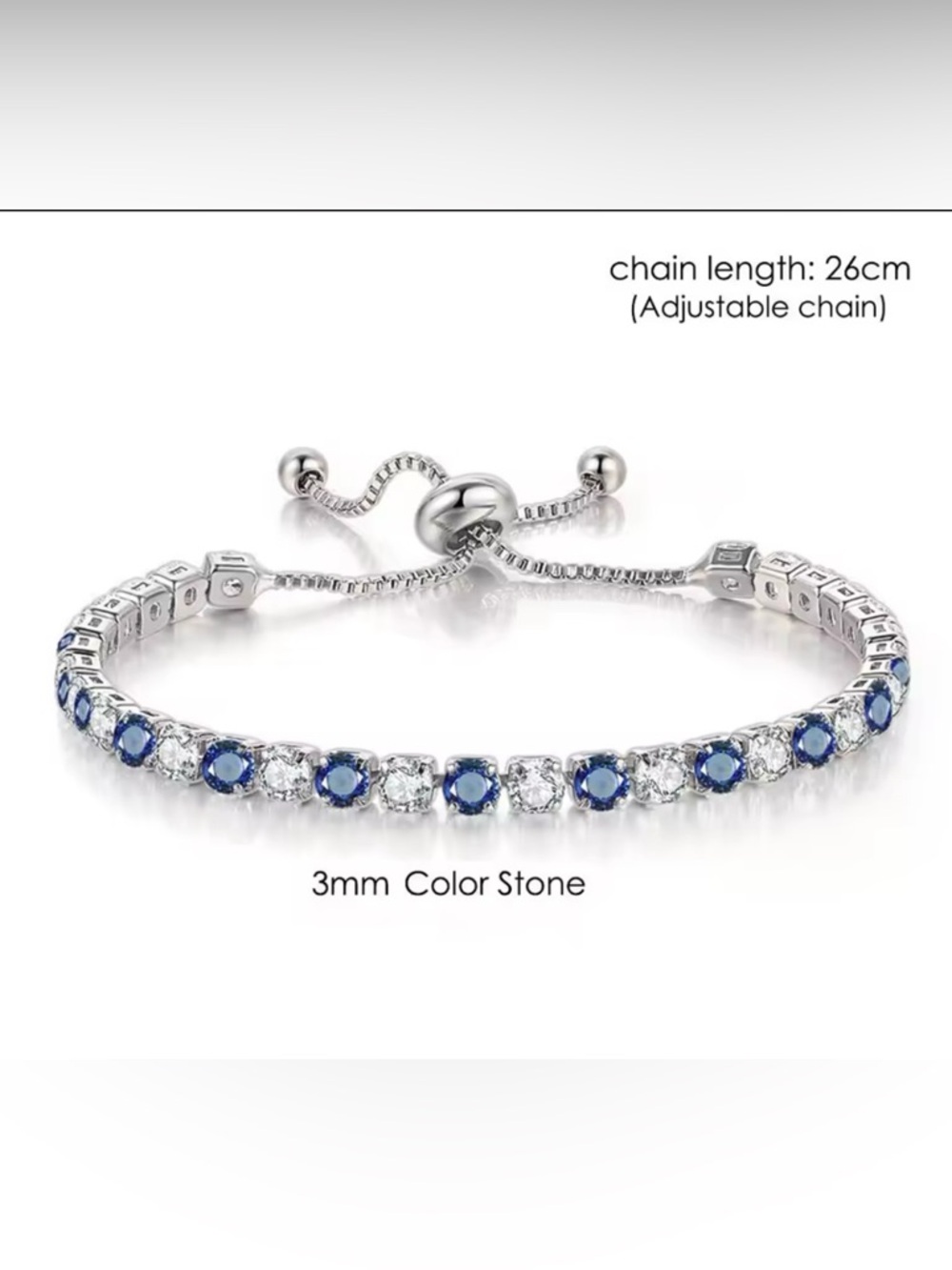 Sterling Silver Blue & White Cubic Zirconia Adjustable Tennis Bracelet